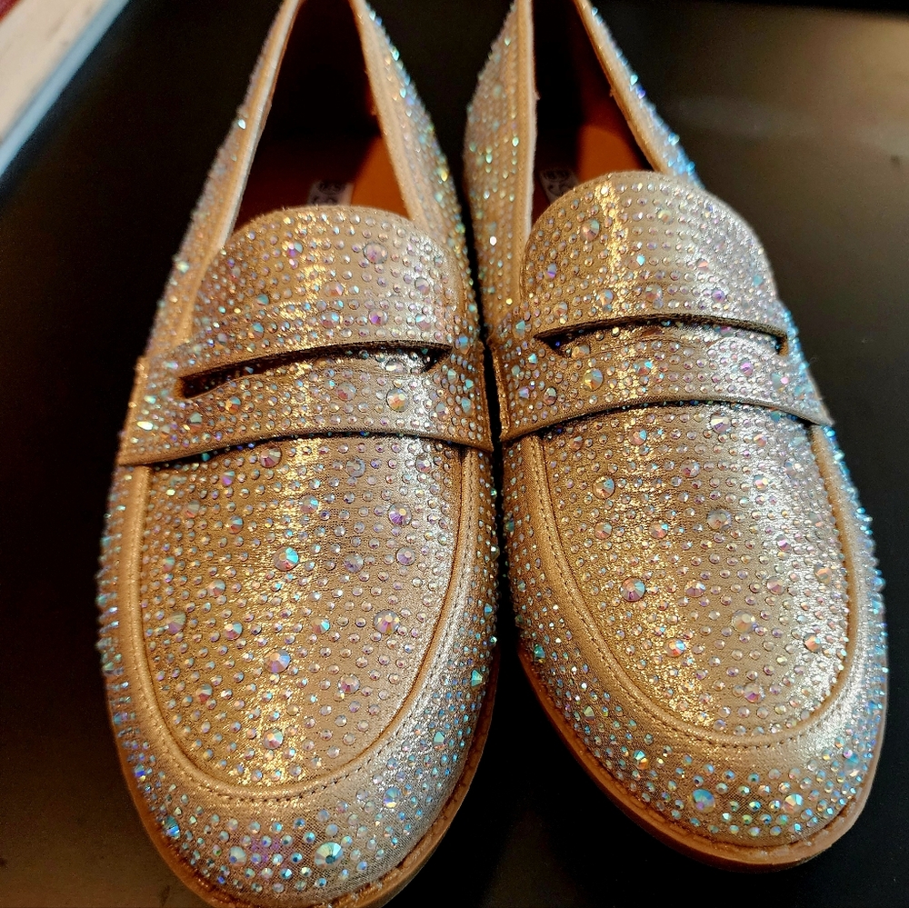Forever link rose gold pink 6.5 loafers AB crystals TTS. NWOT